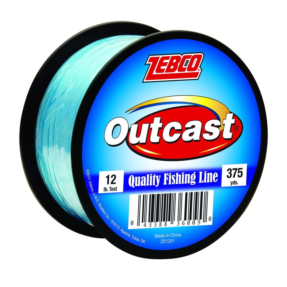 Zebco Outcast Monofilament Fishing Line, 375-Yards, 12-Pound, Low Memory and Stretch, High Tensile Strength, Blue