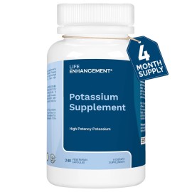 Life Enhancement High Absorption Potassium Supplement for Muscle, Brain & Bone Health - No Additives High Potency Elemental Potassium Supplement is Made in USA (240 Capsules - 120 Servings)