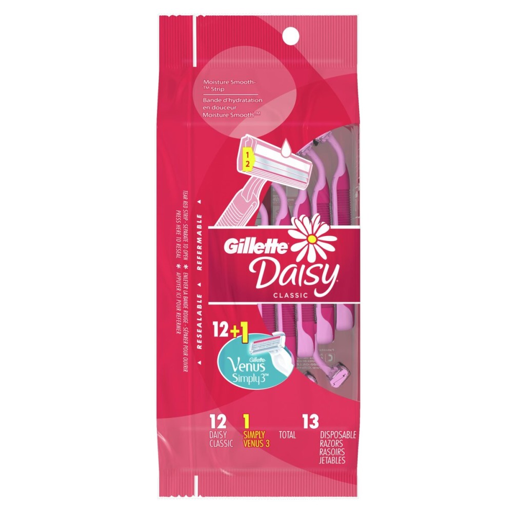 Gillette Venus Daisy Classic Disposable Razors for Women, 18 Count, Hair Removal for Women