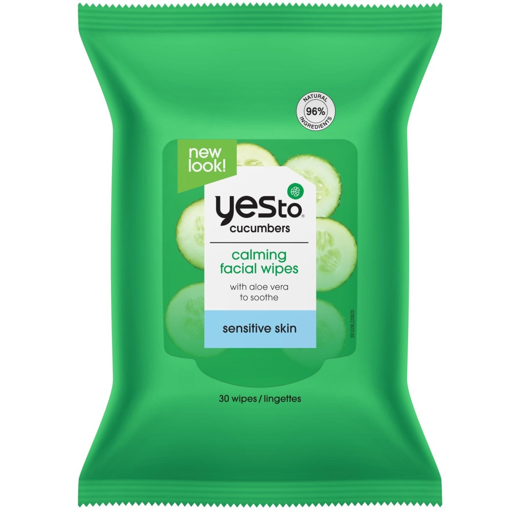 Yes To Face Wipes for Women and Men, Sensitive Facial Cleansing Wipes for use as a Make Up Remover, Cleaning, Soothing, Cucumbers Aloe Vera