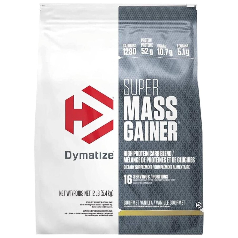 Dymatize Super Mass Gainer Protein Powder, Gourmet Vanilla, 52g Protein, 1g Creatine, 1280 Calories, 10.7g BCAAs, 245g Carbs, Contains Whey Protein, Isolate, and Casein (16 Servings)