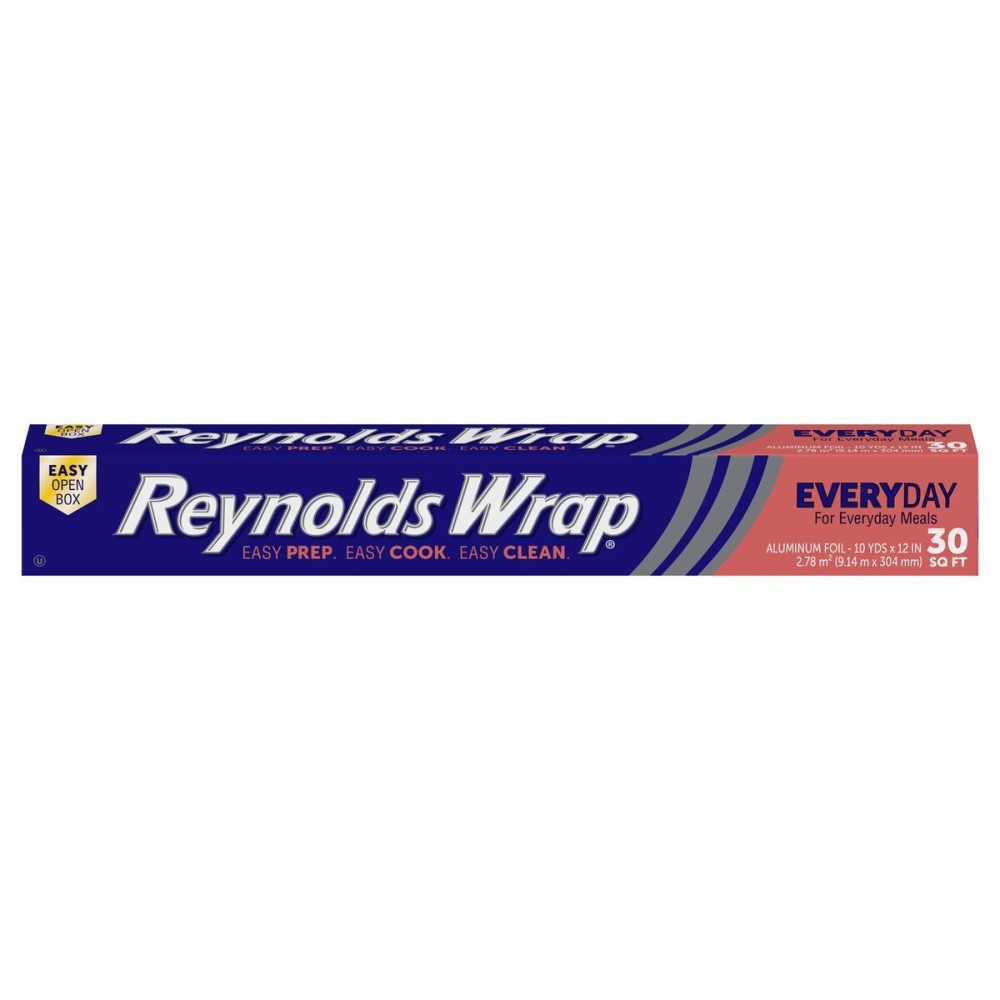 Reynolds Wrap Everyday Strength Aluminum Foil Roll, Freezer Safe and Grill Safe, Great for Foil Packets and Home Cooking, 12 Inches Wide, 30 Total Sq. Ft.