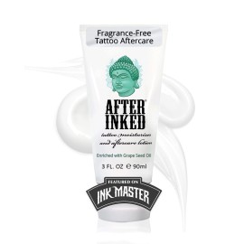 After Inked Tattoo Aftercare Lotion - Moisturizing Balm for Inked Skin, As Seen on INK MASTER - Hydrating Cream with Grape Seed Oil, Skin Nourishment & Daily Maintenance - 3 Fluid oz Tube (1-Pack)