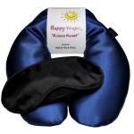 Happy Wraps Microwavable Herbal Neck Wrap - Hot Cold Aromatherapy Neck Warming Pillow - Heating Pad for Migraines, Stress, Gifts for Women, Birthdays, Christmas and Free Sleep Mask - Sapphire Satin