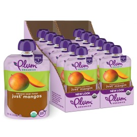 Plum Organics Just Mangos, 4+ Months - Organic Baby Food Pouches, 3.5 oz Pouch (Pack of 12)