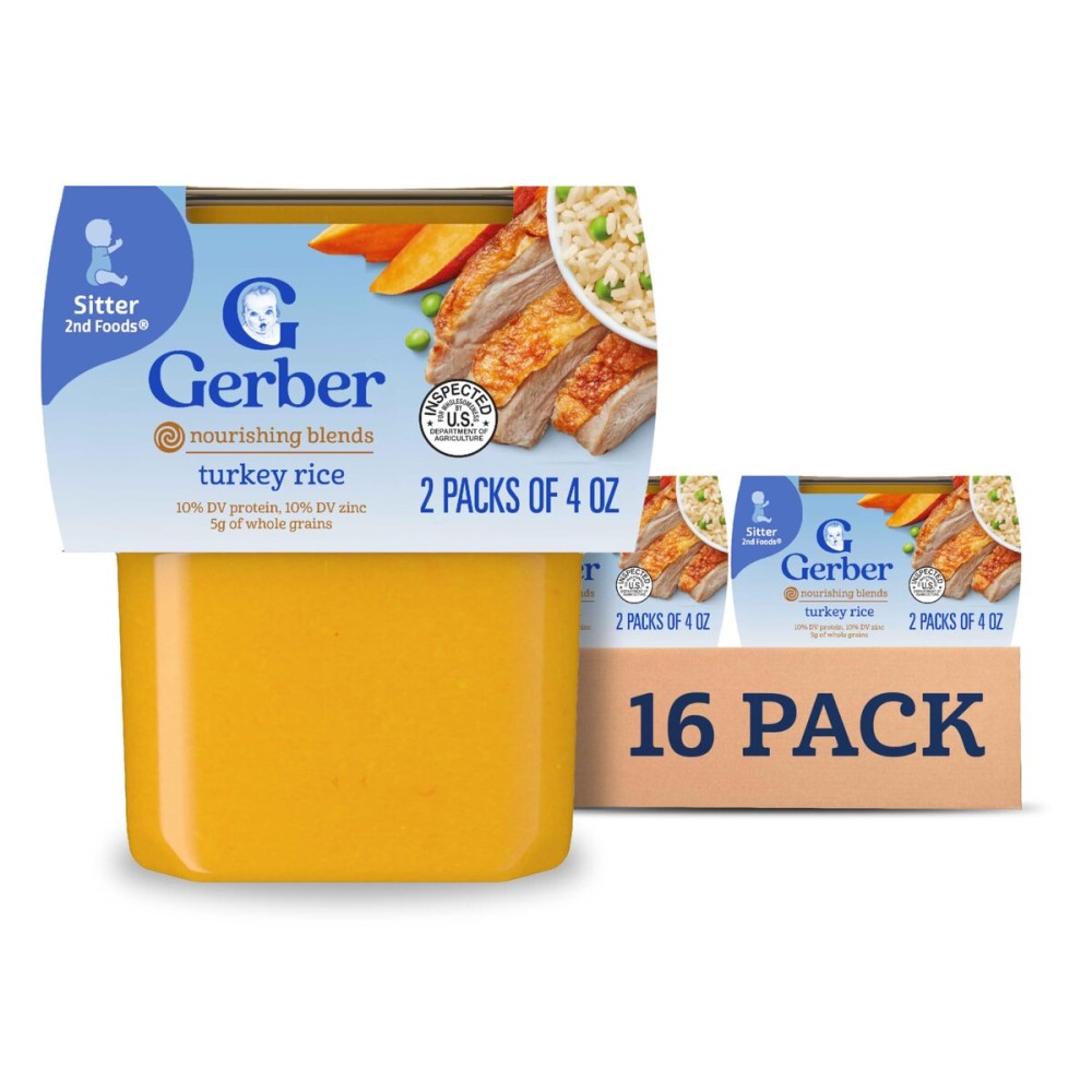 Gerber Baby Food 2nd Foods, Dinner, Turkey & Rice Puree, 4 Ounce Tubs (Pack of 8)