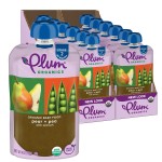 Plum Organics Stage 2 Organic Baby Food - Pear + Pea with Spinach - 4 oz Pouch (Pack of 12) - Organic Fruit and Vegetable Baby Food Pouch