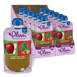 Plum Organics Stage 2 Organic Baby Food - Apple and Broccoli - 4 oz Pouch (Pack of 12) - Organic Fruit and Vegetable Baby Food Pouch