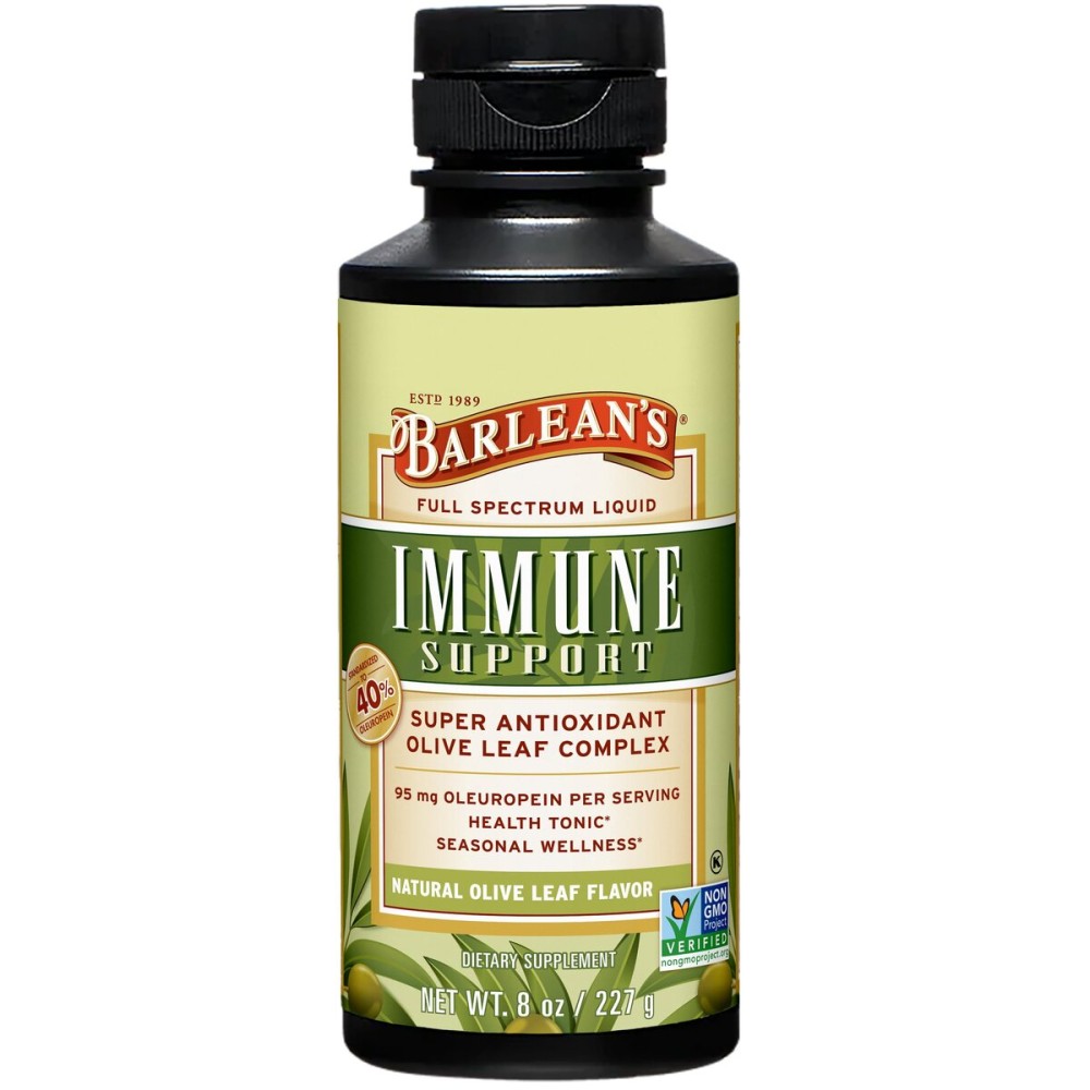 Barlean\'s Olive Leaf Complex Liquid Immune Support Supplement, 95mg Oleuropein Antioxidants, 8 oz