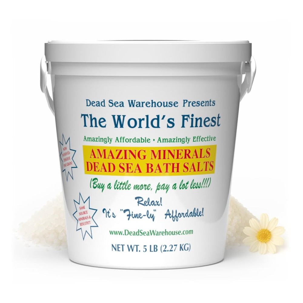 Dead Sea Warehouse-Amazing Minerals Dead Sea Bath Salts,100% Full Mineral Therapeutic Bath Salts, Detoxifying & Moisturizing, Exfoliating for Dry Skin, Unscented(5 lbs)