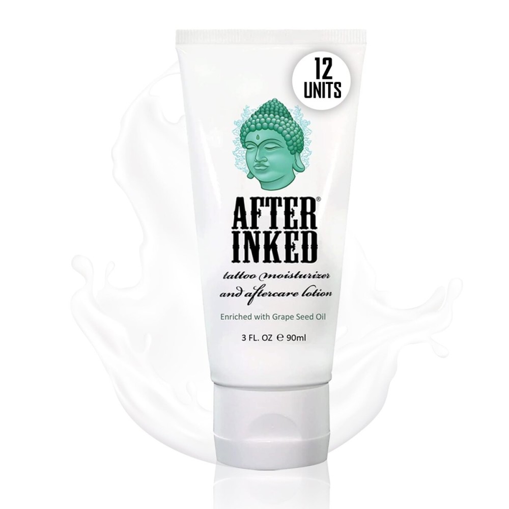 After Inked Tattoo Aftercare Lotion - Moisturizing Balm for Inked Skin, As Seen on INK MASTER - Hydrating Cream with Grape Seed Oil, Skin Nourishment & Daily Maintenance- 3 Fluid oz Tube (12-Pack)