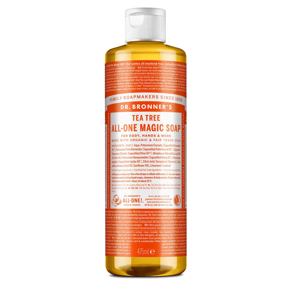 Dr. Bronner\'s Pure-Castile Liquid Soap with Tea Tree Scent with More than 18 Plus Uses (16-Ounces, 475 ml)