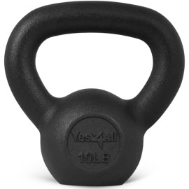 Yes4All Solid Cast Iron Kettlebell Weights Set - Great for Full Body Workout and Strength Training - Kettlebell 10 lbs (Black)