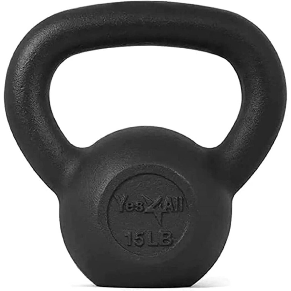 Yes4All Solid Cast Iron Kettlebell Weights Set - Great for Full Body Workout and Strength Training - Kettlebell 15 lbs (Black)