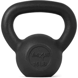 Yes4All Solid Cast Iron Kettlebell Weights Set - Great for Full Body Workout and Strength Training - Kettlebell 15 lbs (Black)