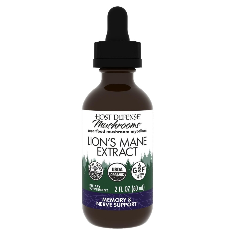 Host Defense Mushrooms Lion\'s Mane Extract - Lion\'s Mane Liquid Supplement for Brain Health - Mushroom Support for Focus & Memory Function - Immune & Nervous System Support - 2 fl oz (60 Servings)*