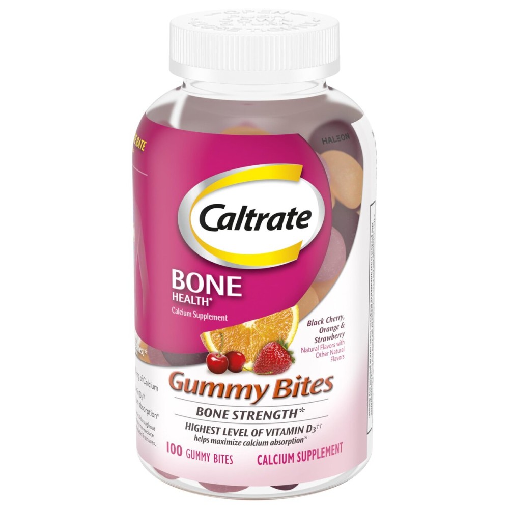 Caltrate Gummy Bites 500 mg Calcium and Vitamin D Supplement, Black Cherry, Strawberry, Orange - 100 Count