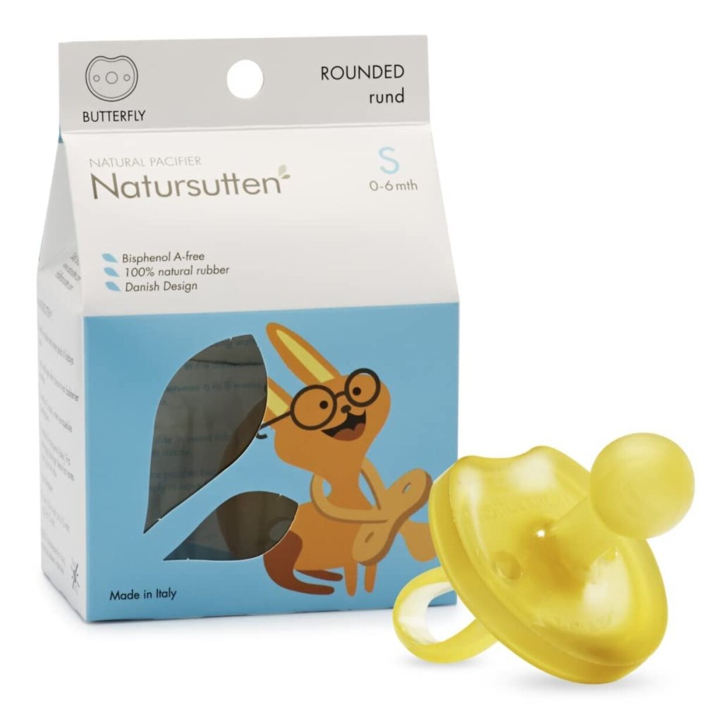 Natursutten Pacifiers 0-6 Months - 1-Pack Butterfly Shield Round Nipple Natural Rubber Safe & Soft BPA-Free for Breastfeeding Babies - Newborn Pacifiers Made in Italy