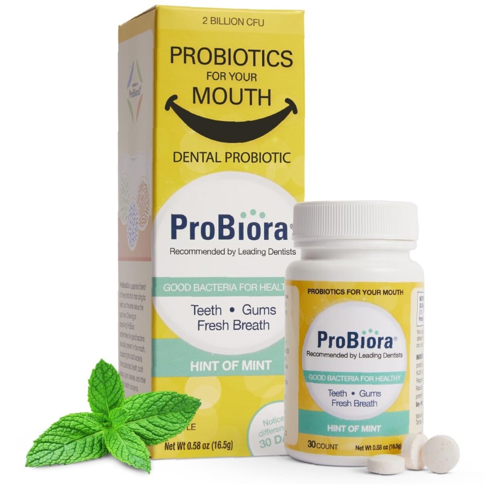 ProBiora Oral Probiotics for Teeth and Gums | Dental Probiotics for Improved Oral Health | Bad Breath Treatment for Adults | ProBiora3 Patented Probiotic Blend | Tooth Whitening | 30 Mint Tablets