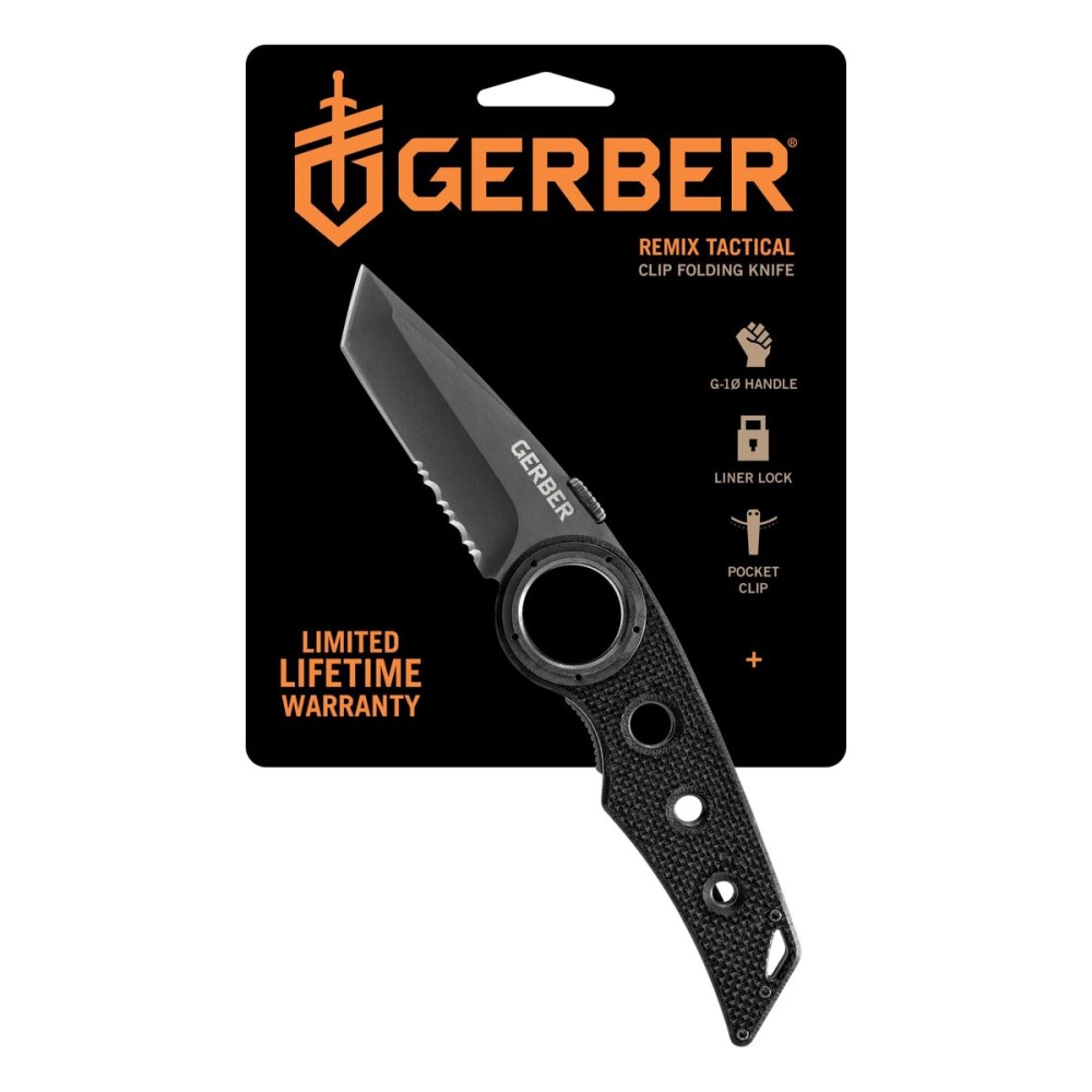 Gerber Gear Remix Folding Pocket Knife, 3 Partially Serrated Tanto Pocket Knife for Survival and Camping, Black
