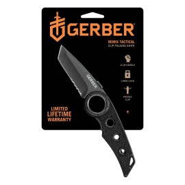 Gerber Gear Remix Folding Pocket Knife, 3 Partially Serrated Tanto Pocket Knife for Survival and Camping, Black