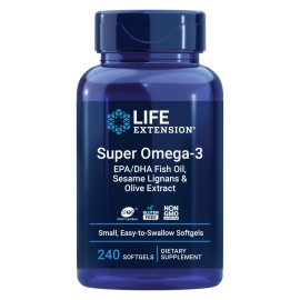 Life Extension Super Omega-3 EPA/DHA Fish Oil, Sesame Lignans & Olive Extract - Heart Health, Brain Health, Inflammation Health Support, Gluten-Free, Easy to Swallow, Non-GMO, 240 Softgels