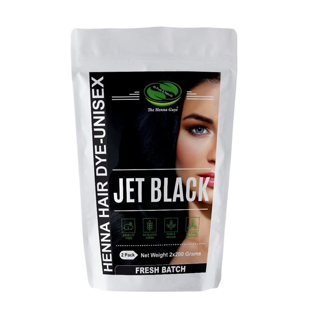 2 Packs Of Jet Black Henna Hair & Beard Color/Dye 200 Grams - Natural Hair Color, Plant-based Hair Dye - The Henna Guys