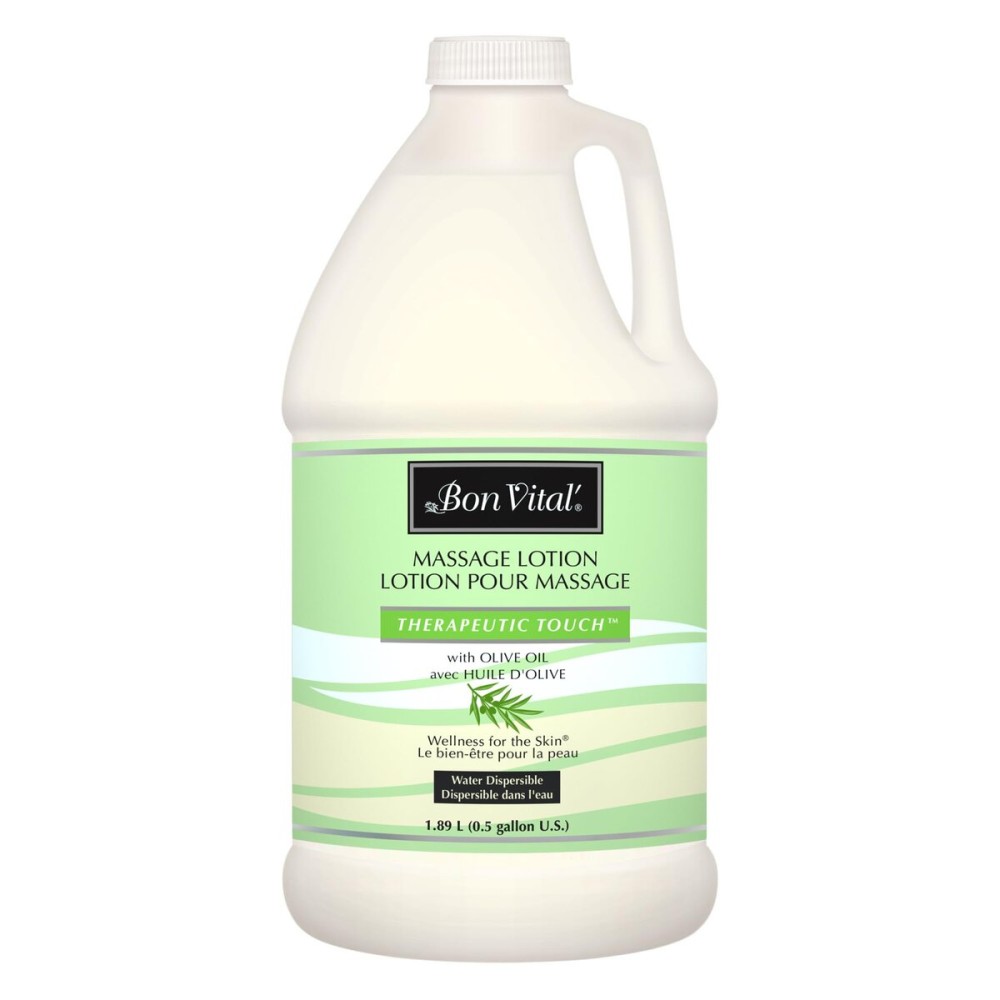 Bon Vital\' Therapeutic Touch Massage Lotion, 1/2-Gallon, Olive Oil-Infused Moisturizing Lotion for Massage Therapy, Non-Greasy Skin Therapy for Clinics & Spas, Professional Grade, Unscented