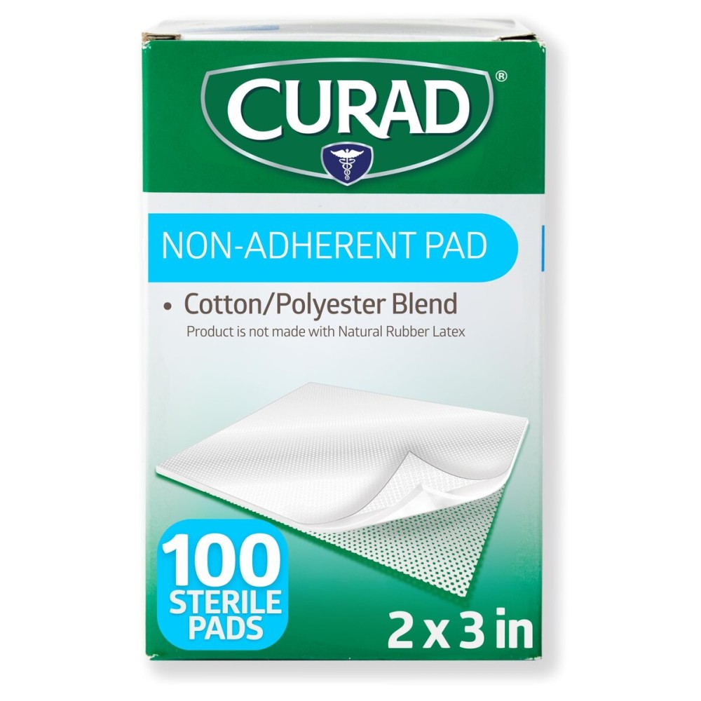 Curad Sterile Nonadherent Pad, Soft, Perforated, Absorbent, Cotton/Polyester, 2 x 3, Sterile, 100 pads