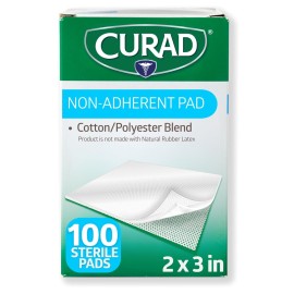 Curad Sterile Nonadherent Pad, Soft, Perforated, Absorbent, Cotton/Polyester, 2 x 3, Sterile, 100 pads