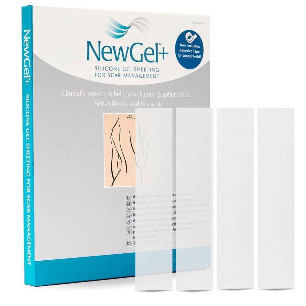 Advanced Silicone Scar Treatment Sheets for OLD, NEW Scars, Surgery, Keloids, C-Section, Burns, by NewGel Plus by MyNew Gel, 1 x 6 Sheet (4 Count) - CLEAR