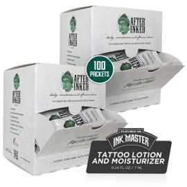 After Inked Tattoo Aftercare Lotion - Moisturizing Balm, As Seen on INK MASTER, Hydrating Cream with Grape Seed Oil, Skin Nourishment & Daily Maintenance, Reclosable Pillow Pack (100-Pack), 7ml