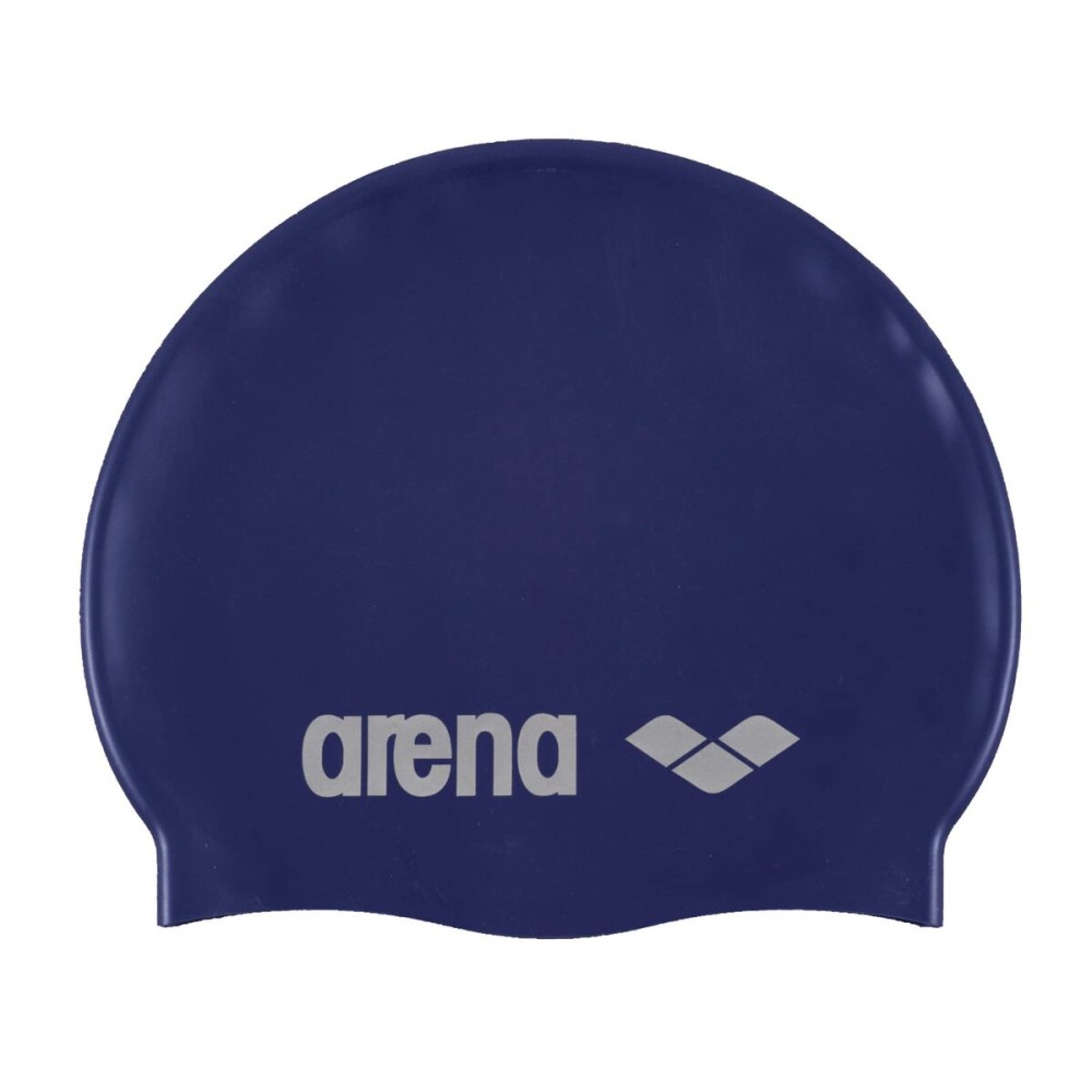 Arena Classic Unisex Soft Silicone Swim Cap for Women and Men, Intensive Training and Racing Comfortable Non-Slip Long Hair Swimming Hat, Denim/Silver