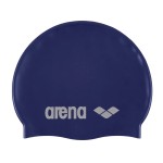 Arena Classic Unisex Soft Silicone Swim Cap for Women and Men, Intensive Training and Racing Comfortable Non-Slip Long Hair Swimming Hat, Denim/Silver
