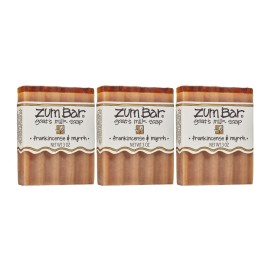 Indigo Wild Zum Goat\'s Milk Soap Bar - Bar Soap for Hands & Body Made with Essential Oils - 3 oz - Frankincense & Myrrh (3 Pack)