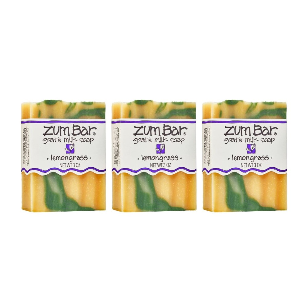 Indigo Wild Zum Goat\'s Milk Soap Bar - Bar Soap for Hands & Body Made with Essential Oils - 3 oz - Lemongrass (3 Pack)