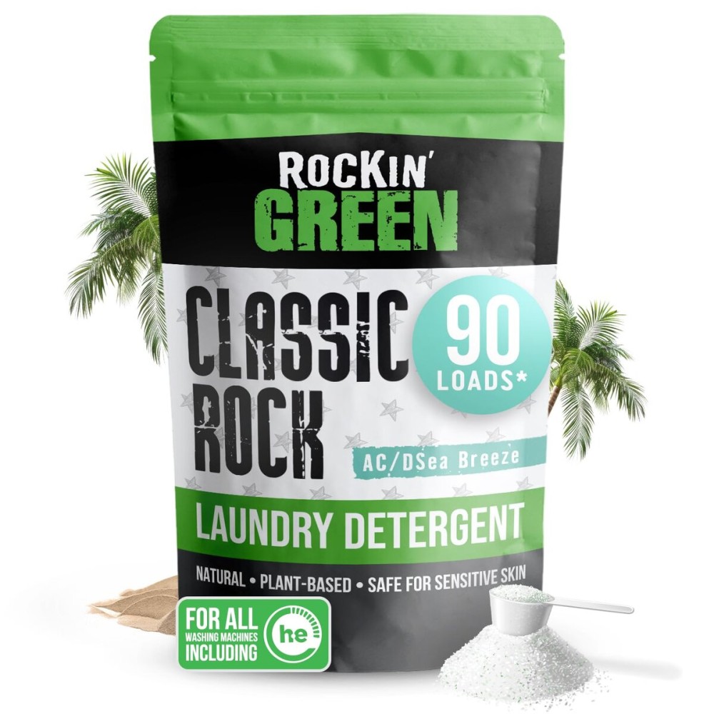 Rockin\' Green Classic Rock Laundry Detergent (90 Loads), Plant based, All Natural Laundry Detergent Powder, Vegan and Biodegradable Odor Fighter, Safe for Sensitive Skin, 45 oz (AC/DSea Breeze)