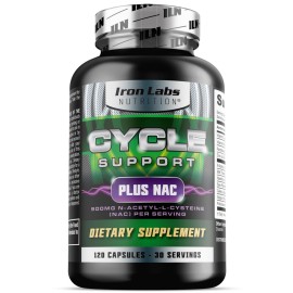Iron Labs Nutrition: Cycle Support Plus NAC (N-Acetyl-L-Cysteine) - On Cycle Support Supplements for Men - N Acetyl L Cysteine and Milk Thistle (120 Capsules)