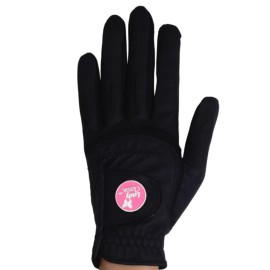 Lady Classic Soft Flex Golf Glove for Women with Magnetic Ball Marker | Comfortable Grip, Removable Marker, Soft Leather Palm Patch - Stylish & Flexible Ladies Golf Glove (Black/Left Hand/L)