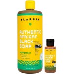 Alaffia Authentic African Black Soap Variety 2-Pack - All-In-One Liquid Soap, Travel-Size Eucalyptus Tea Tree + Full-Size Peppermint Body Wash, Face Wash, Shampoo, Shaving Soap
