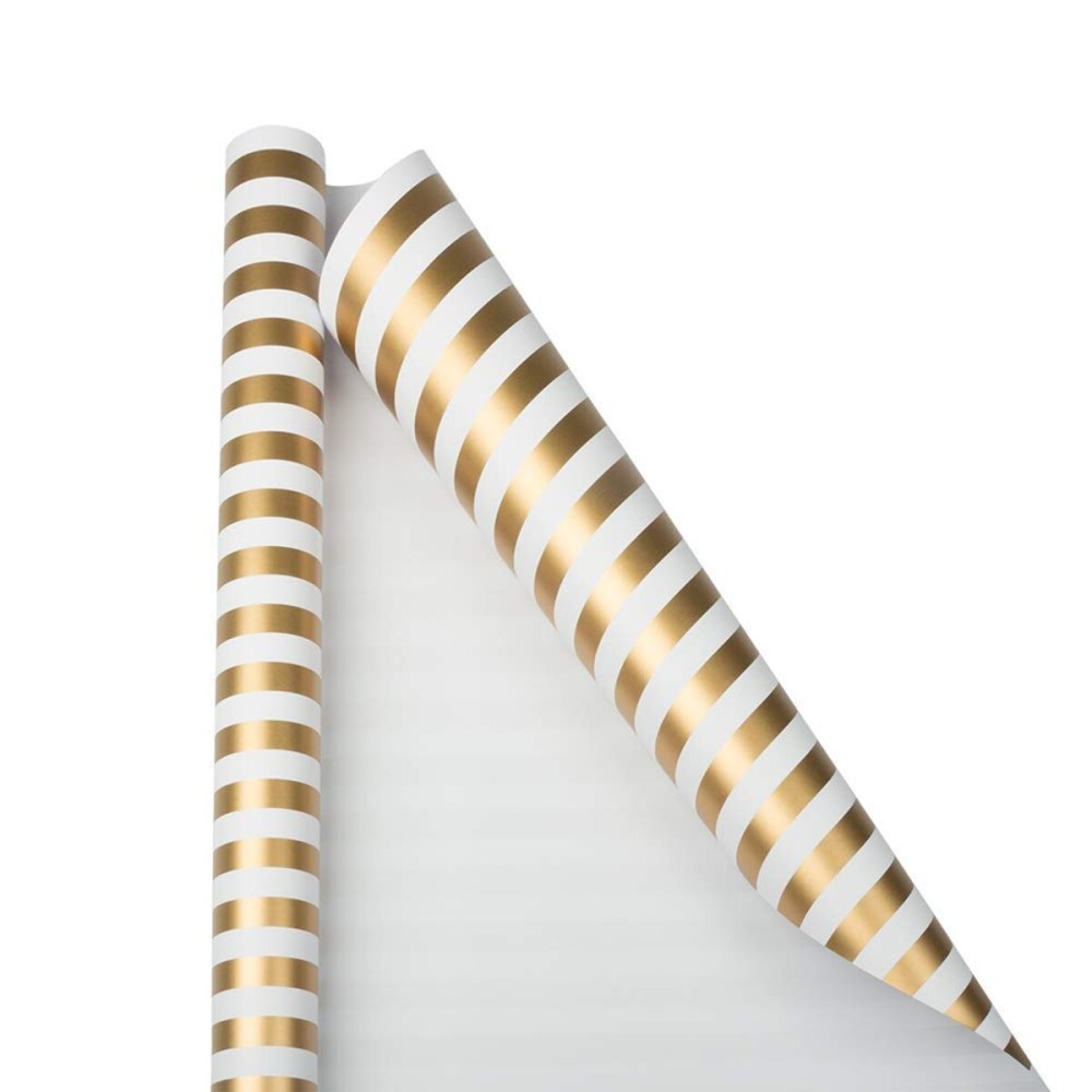 JAM Paper Gift Wrap - Striped Wrapping Paper - 25 Sq Ft (30 in x 10 Ft) - Gold & White Stripes - Roll Sold Individually
