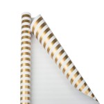 JAM Paper Gift Wrap - Striped Wrapping Paper - 25 Sq Ft (30 in x 10 Ft) - Gold & White Stripes - Roll Sold Individually