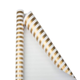 JAM Paper Gift Wrap - Striped Wrapping Paper - 25 Sq Ft (30 in x 10 Ft) - Gold & White Stripes - Roll Sold Individually