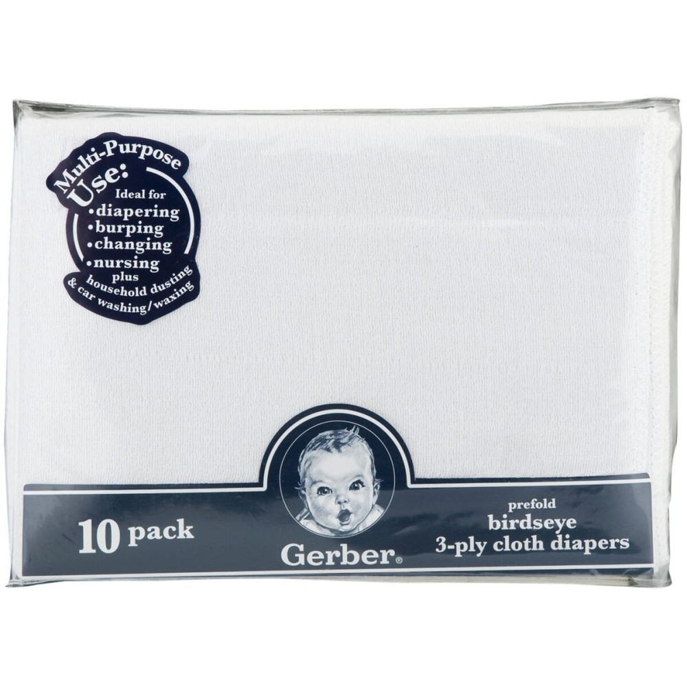 Gerber Unisex Baby Boys Girls Gauze Prefold Cloth Diapers Multipack White 10 Pack