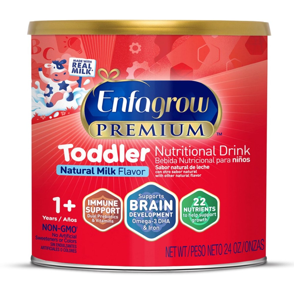 Enfagrow PREMIUM Toddler Nutritional Drink, Made with Real Milk, Brain-Building Omega-3 DHA, Nutrients and Prebiotics for Growth & Immune Support, Non-GMO, Toddler Milk Powder, 24 Oz Can