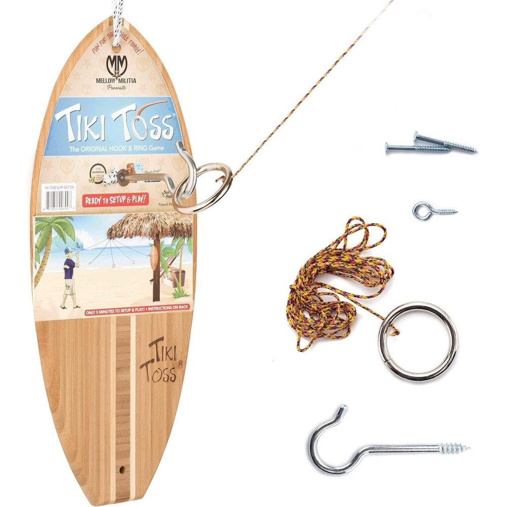 Tiki Toss Ring Toss Game for Adults - 12.3 Inch Surfboard Edition - Hook and Ring Game for Outdoor & Indoor Use, Gift for Husband, dad, College Boys