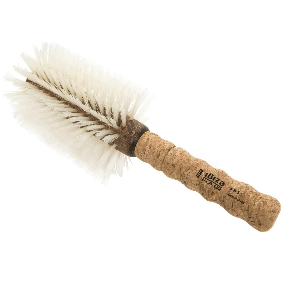 Ibiza Hair Boar Bristle Round Brush (B5-80mm) | Blonde Bristles & Cork Handle | Ideal for Color Treated Tresses | Soft Curls, Big Volume & Large Sections | Adds Shine for Long Styles