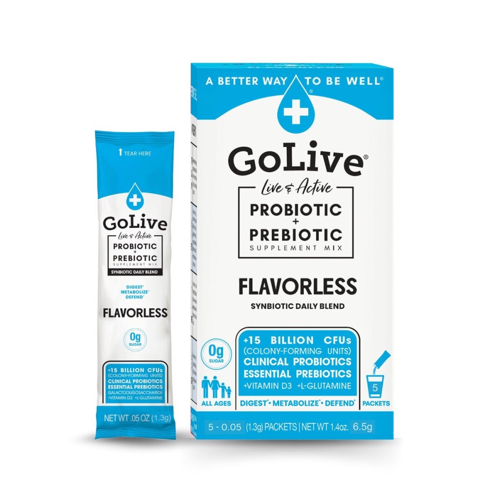GoLive Prebiotic & Probiotic for Women, Men, Kids. Flavor-Free, Sugar-Free, Synbiotic Powder w/ GOS, L-Glutamine, Vitamin D3, Electrolytes. For Gut Health, Digestion, Metabolism, Immunity 15-50B CFUs.