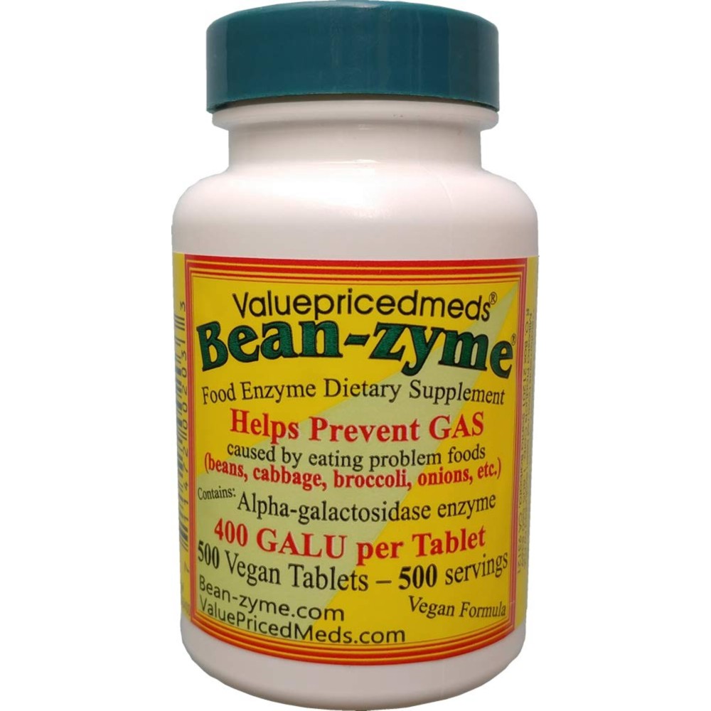 ValuePricedMeds Bean-Zyme Gas Relief for Adults Extra Strength (500 ct) is 400 GAUL per Tablet Alpha Galactosidase, Vegan, Cost Less, Digestive Enzyme Dietary Supplement Natural Food Enzyme