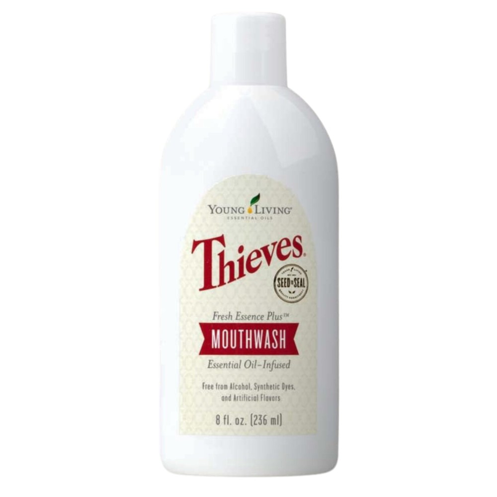 Young Living Thieves Fresh Essence Mouthwash | Alcohol-Free 8 fl oz Mouthwash Infused with Essential Oils | Gentle, Refreshing Oral Care for Long-Lasting Fresh Breath & Healthy-Looking Smile